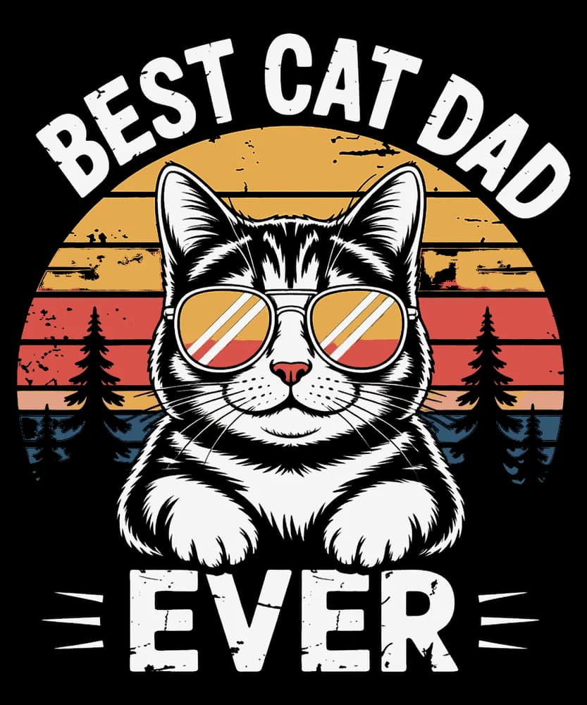 Best Cat Dad Ever retro sunset design